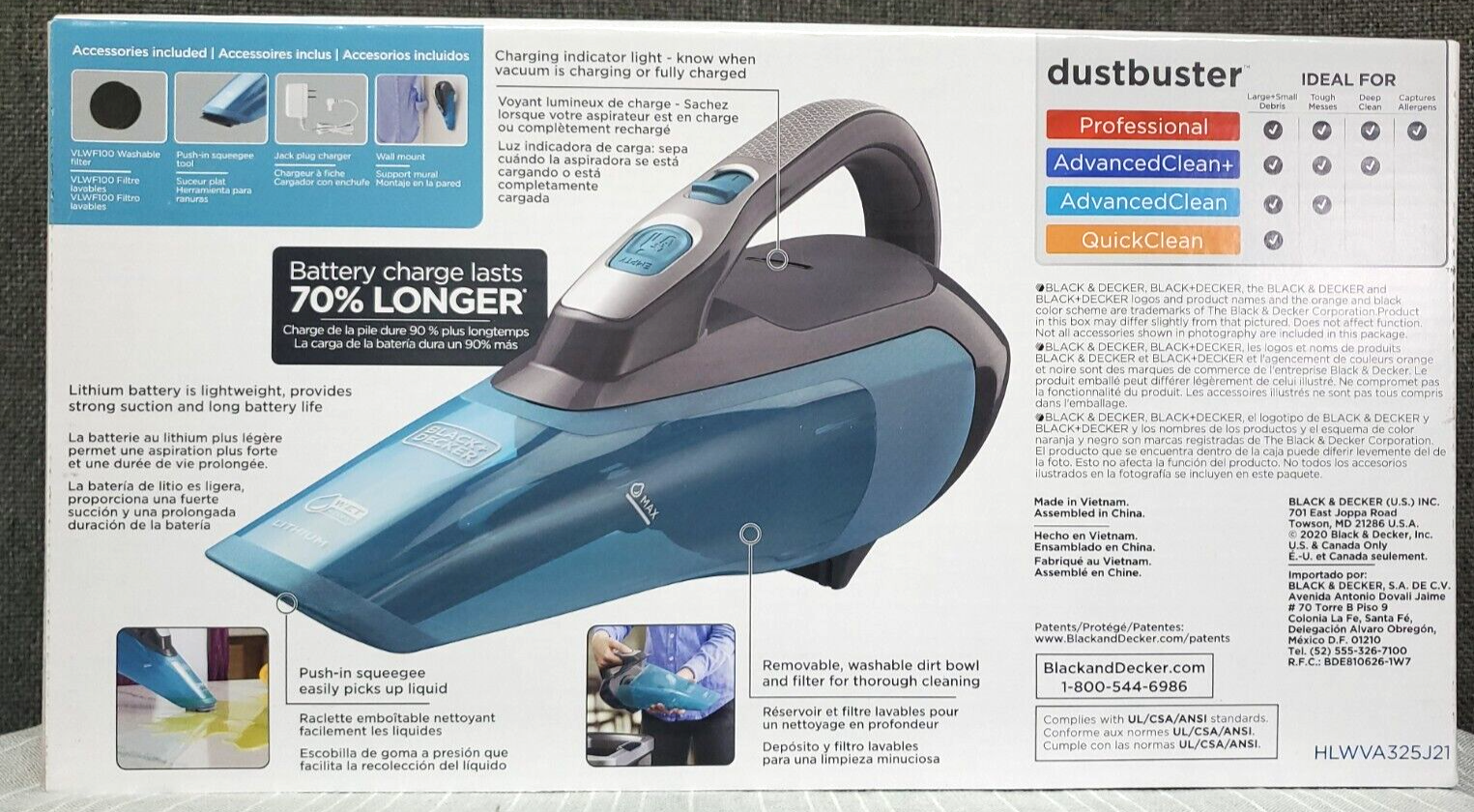 Black + Decker Dustbuster Adv Clean Wet/Dry Cordless Hand Vacuum  HLWVA325J21 NEW