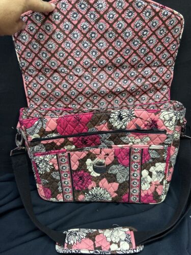 Vera Bradley Mocha Rouge Attache Briefcase Laptop Bag Crossbody Strap ...