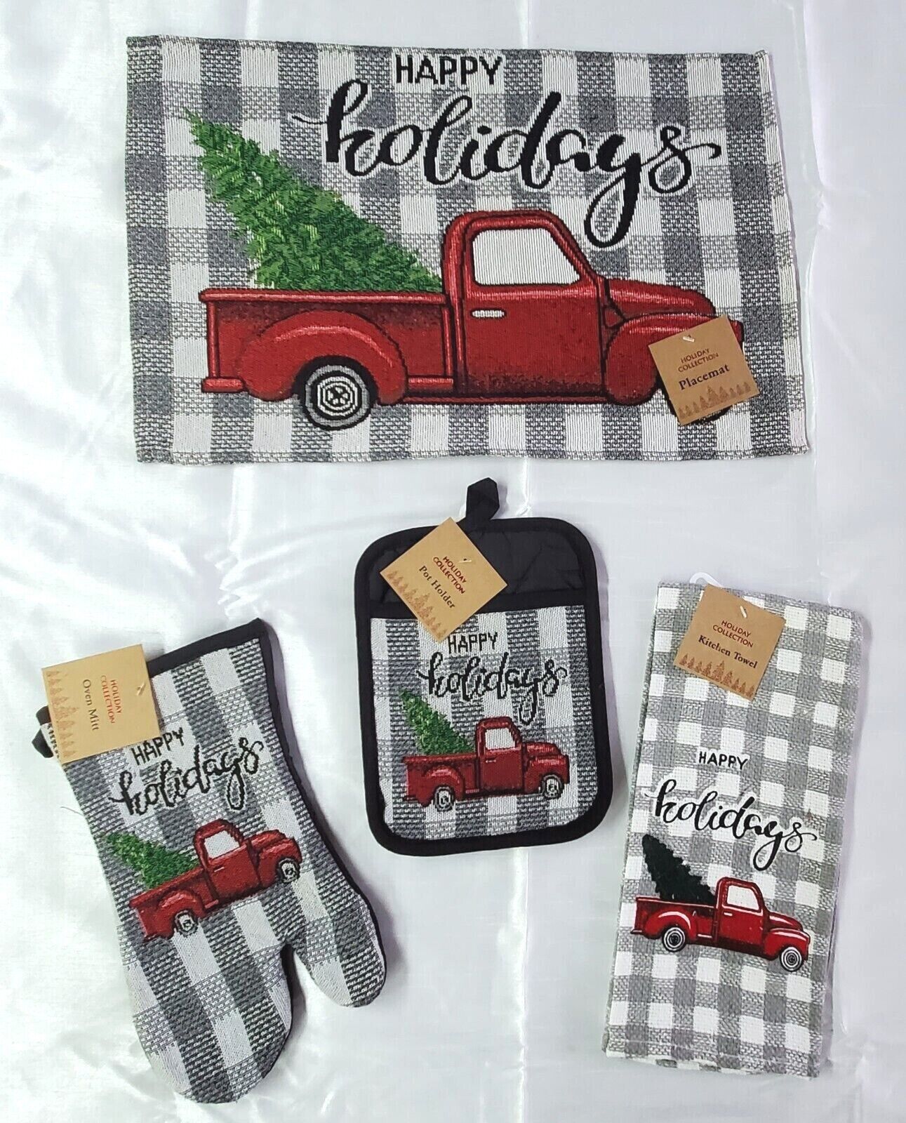 https://bndtreasurechest.com/wp-content/uploads/imported/3/63/Happy-Holidays-Little-Red-Truck-CHOICE-of-Set-of-4-Placemats-OR-3-Pc-Towel-Set-255808856563.jpg