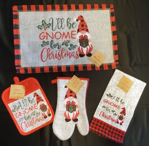 I'll Be GnomeChristmas Set of 4 Placemats OR Oven Mitt, Pot