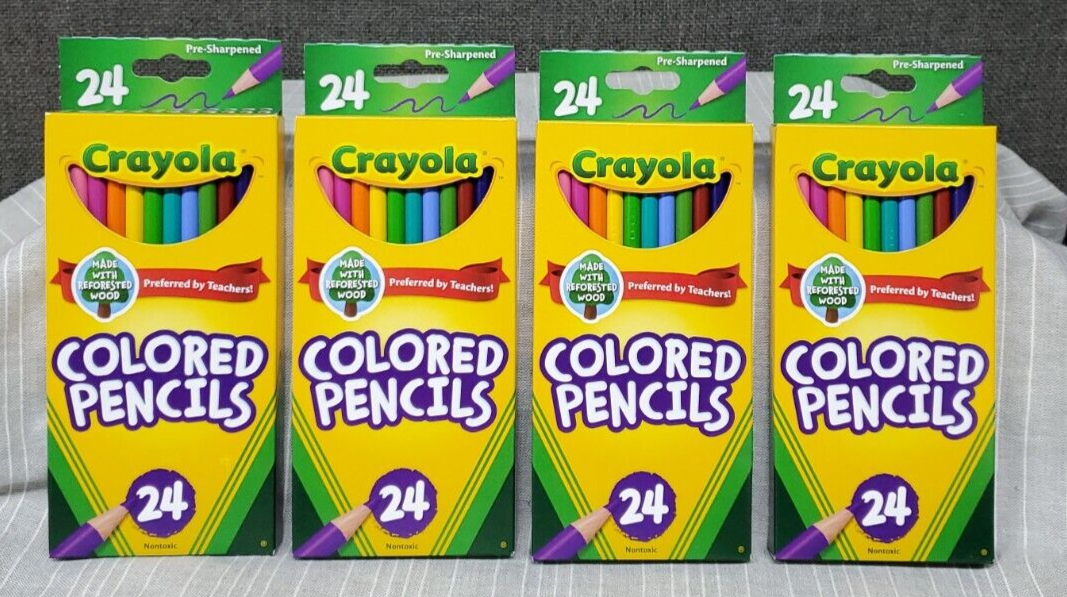 4 Packs Crayola Colored Pencils~ 24 ct per Pack~ Pre-Sharpened~ NEW! - BND  Treasure Chest