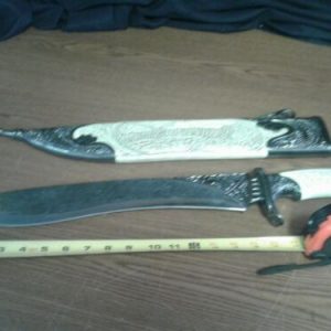 Knives 16" Blade Knife w Sleeve, Bone & Metal Handle Age Restricted