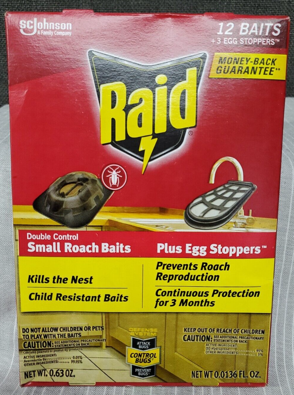 Raid Double Control 12 ct Small Roach Baits & 3 Egg Stoppers~ NEW