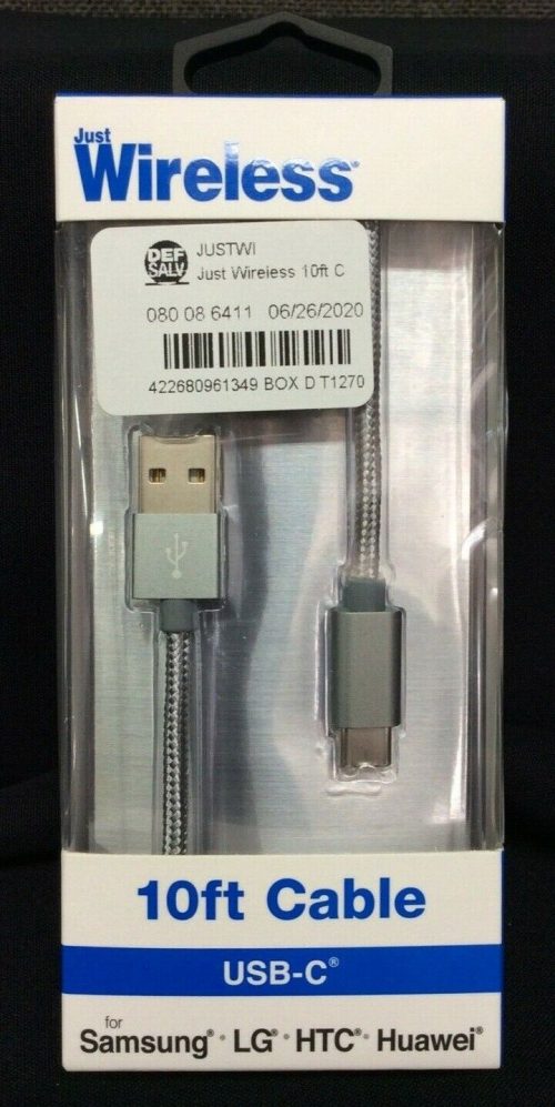 Just Wireless-10Ft USB-C Cable Braided~Space Grey ~NEW!