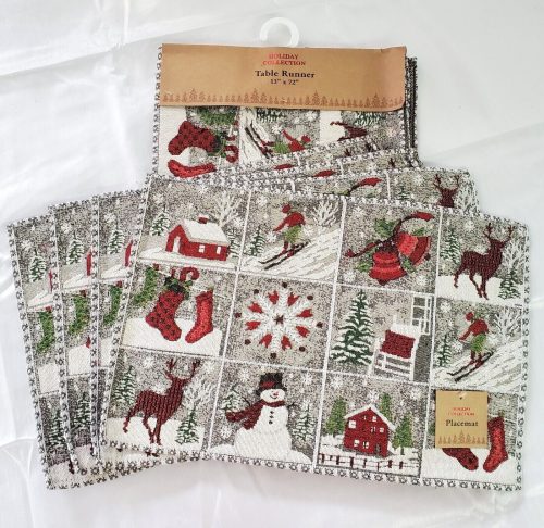 Holiday Cheer Tapestry~ Table Runner, Placemats, OR Runner w/ 4 Placemats NEW!