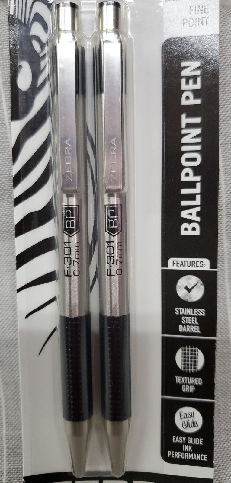 Zebra F-301 Stainless Steel Ballpoint Pen - 0.7 mm - Black Ink